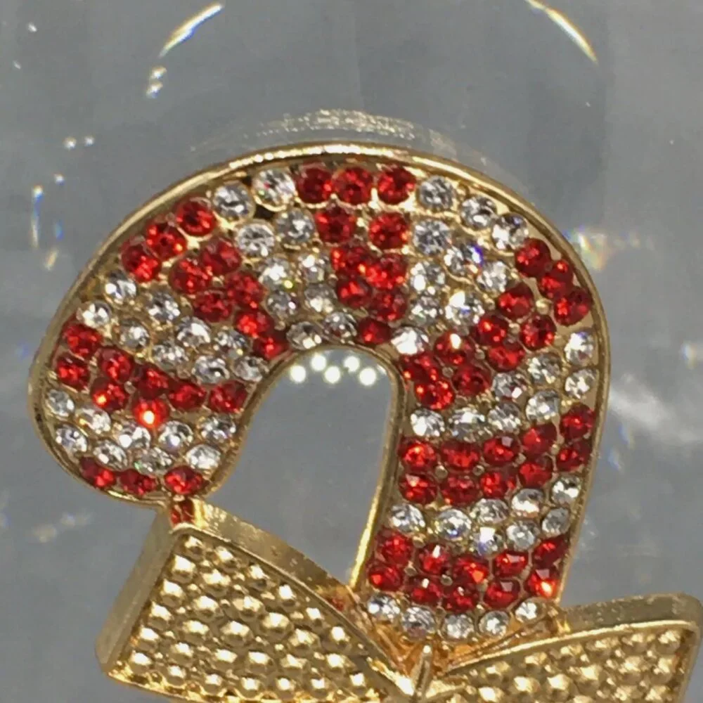 x4 Rhinestone Candy Cane Stemless Wine Glass Set Red Gold Bow Christmas Holidays